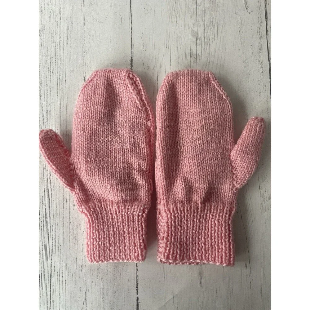 Hand Knit Mittens Pink Handmade Winter
